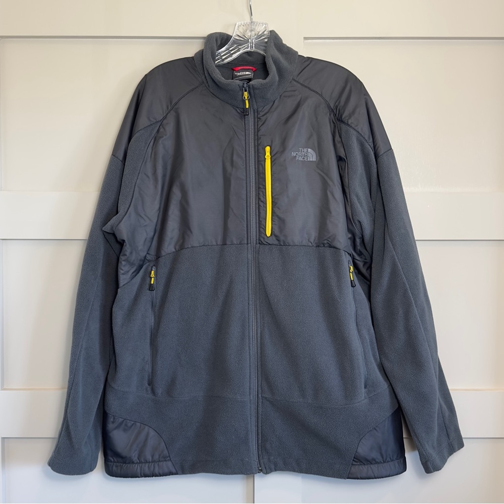 The North Face Fleece Polyester Jacket Dark Grey Yellow Full Zip Men's Size XL